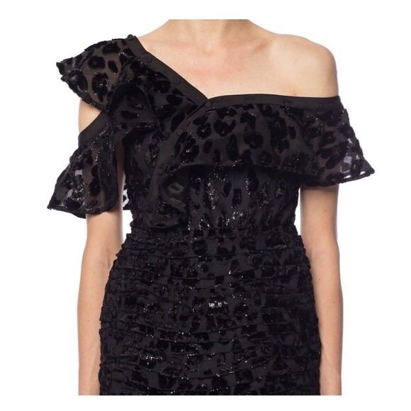 SELF PORTRAIT Metallic Leopard Frill Mini Dress Size 2 Black NEW Slim Fit Party - Picture 4 of 13